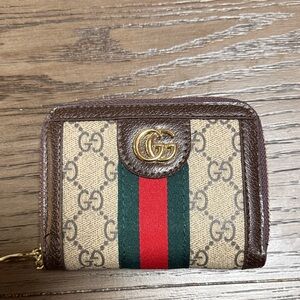 Gucci Beige and Brown Wallet with Red and Green Stripe
